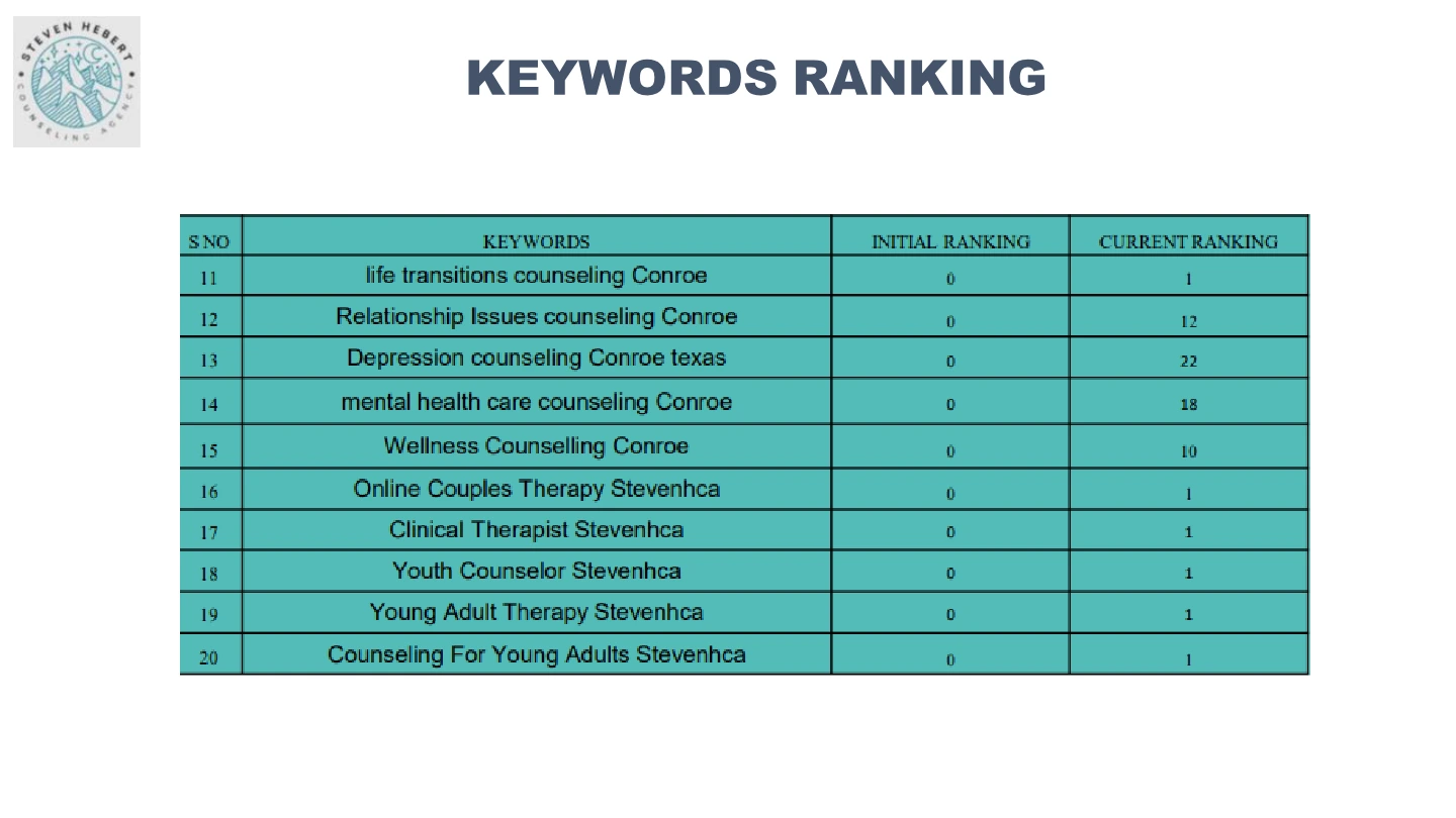 Counselling services in Conroe: Keyword ranking report, International portfolio / page 88