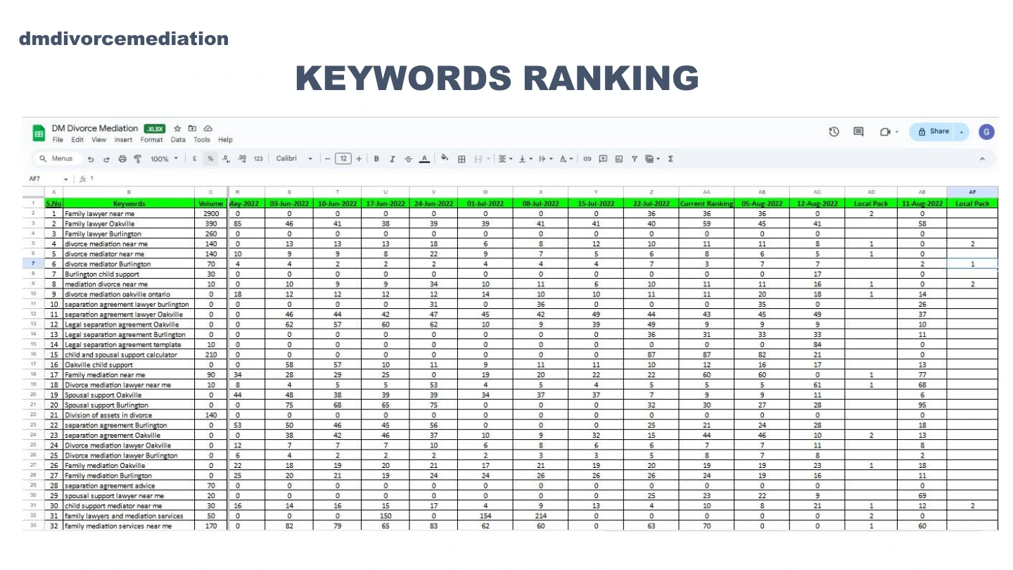 DM Divorce Mediation: Keyword ranking report, International portfolio / page 15