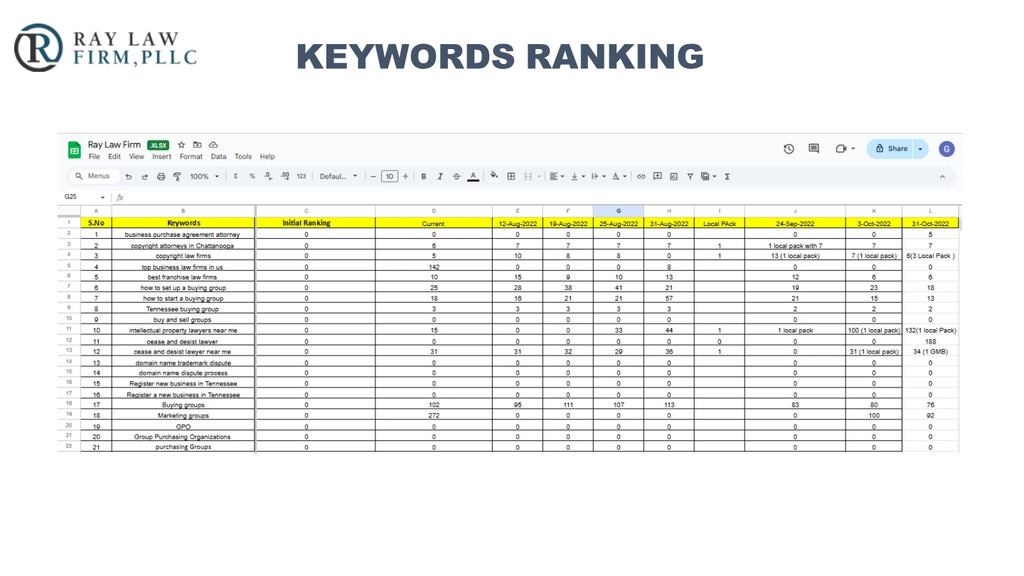 Ray Law Firm: Keyword ranking report, International portfolio / page 30