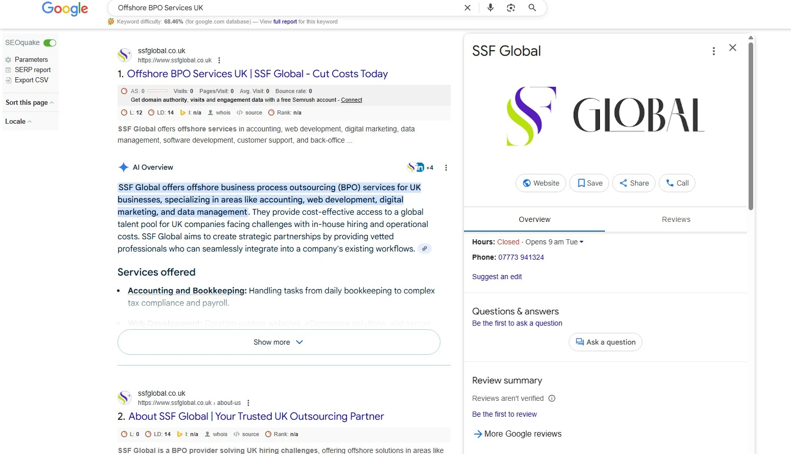 SSF Global: Keyword search-result snapshot, UK portfolio / slide 81