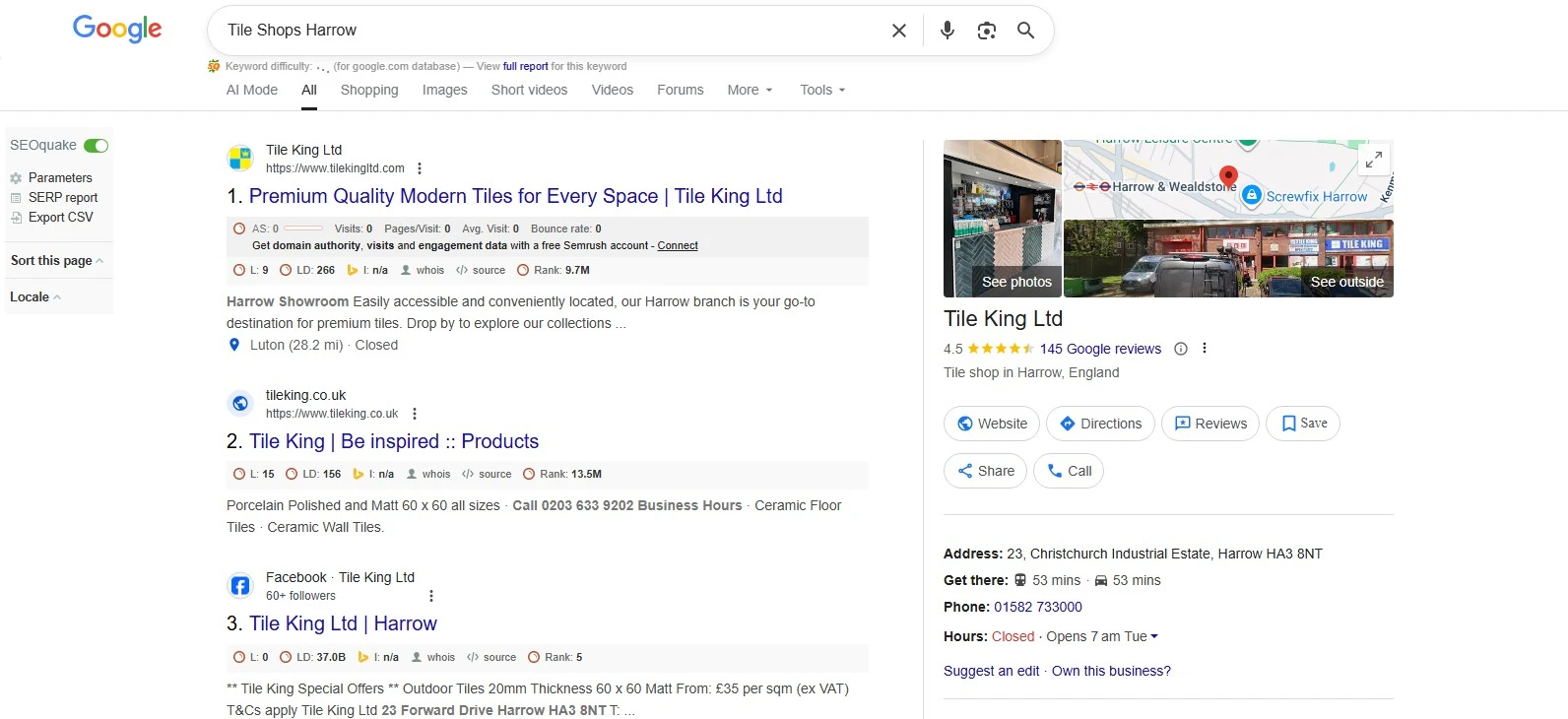 Tile King: Keyword search-result snapshot, UK portfolio / slide 85